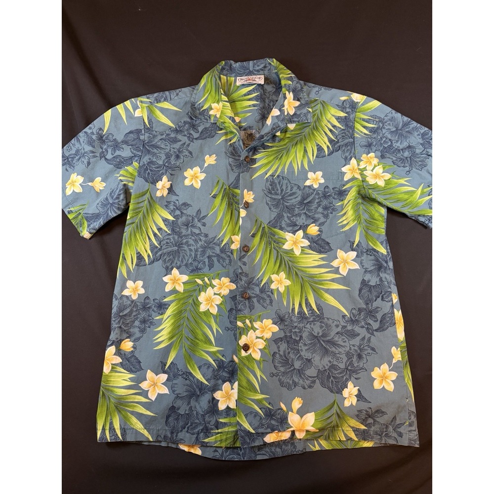 Pacific Legend Blue & Green Hawaiian Button Up Shirt, Medium